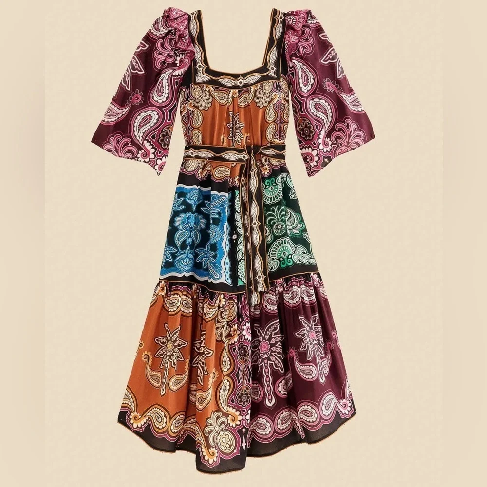 Farm Rio Multicolor Paisley Midi Dress sz XS - Picture 11 of 11